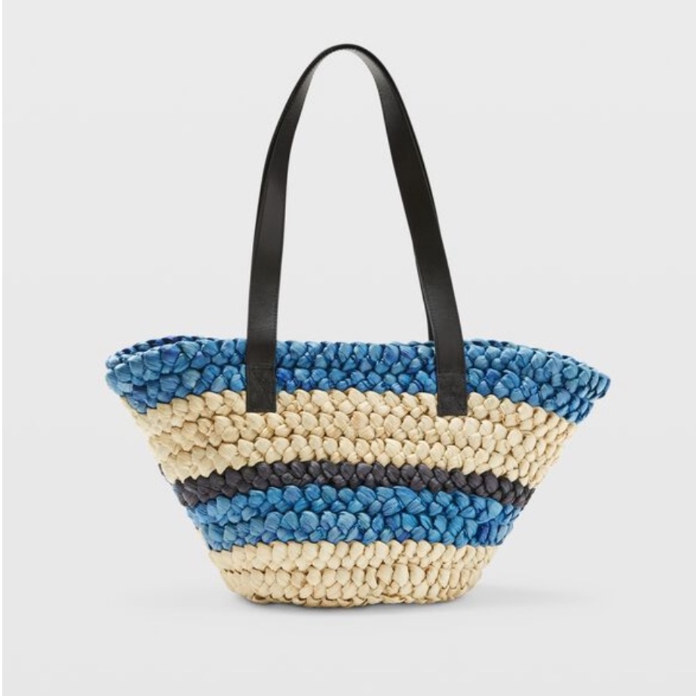 NWT Club Monaco Striped Straw Bag
